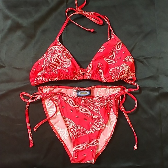 red bandana bathing suit